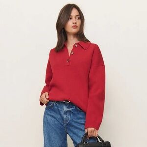 NWT! Reformation Brooklyn Cotton Polo Henley Sweater